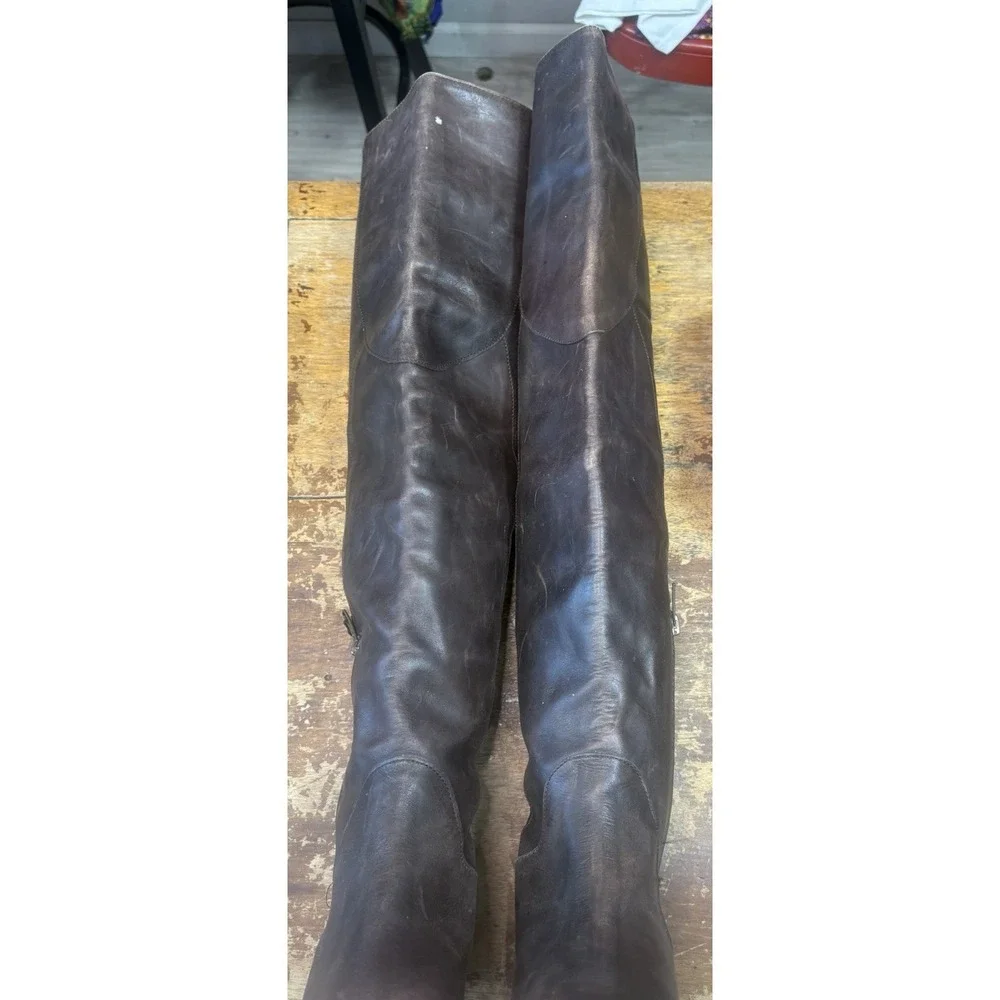 Vintage Y2K Bronx Brown Leather Knee High Zip Boots Eu 36 5.5-6 US